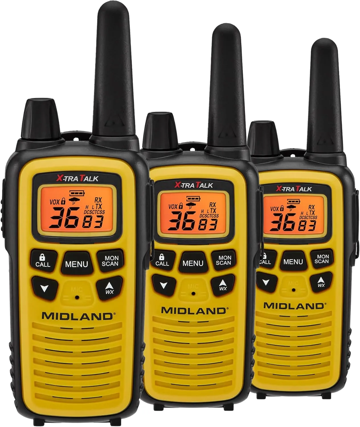 Midland LXT630X3VP3 FRS Walkie Talkies - Long Range 36-Channel Two-Way Radios, NOAA Weather Alerts (3-Pack, Yellow - Black)