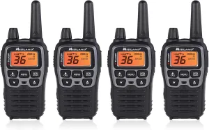 Midland T71VP3 36 Channel FRS Two-Way Radio - Up to 38 Mile Range Walkie Talkie - Black/Silver (Pack of 4), 6.2" x 1.3" x 2.3", Model Number: T71X4VP3