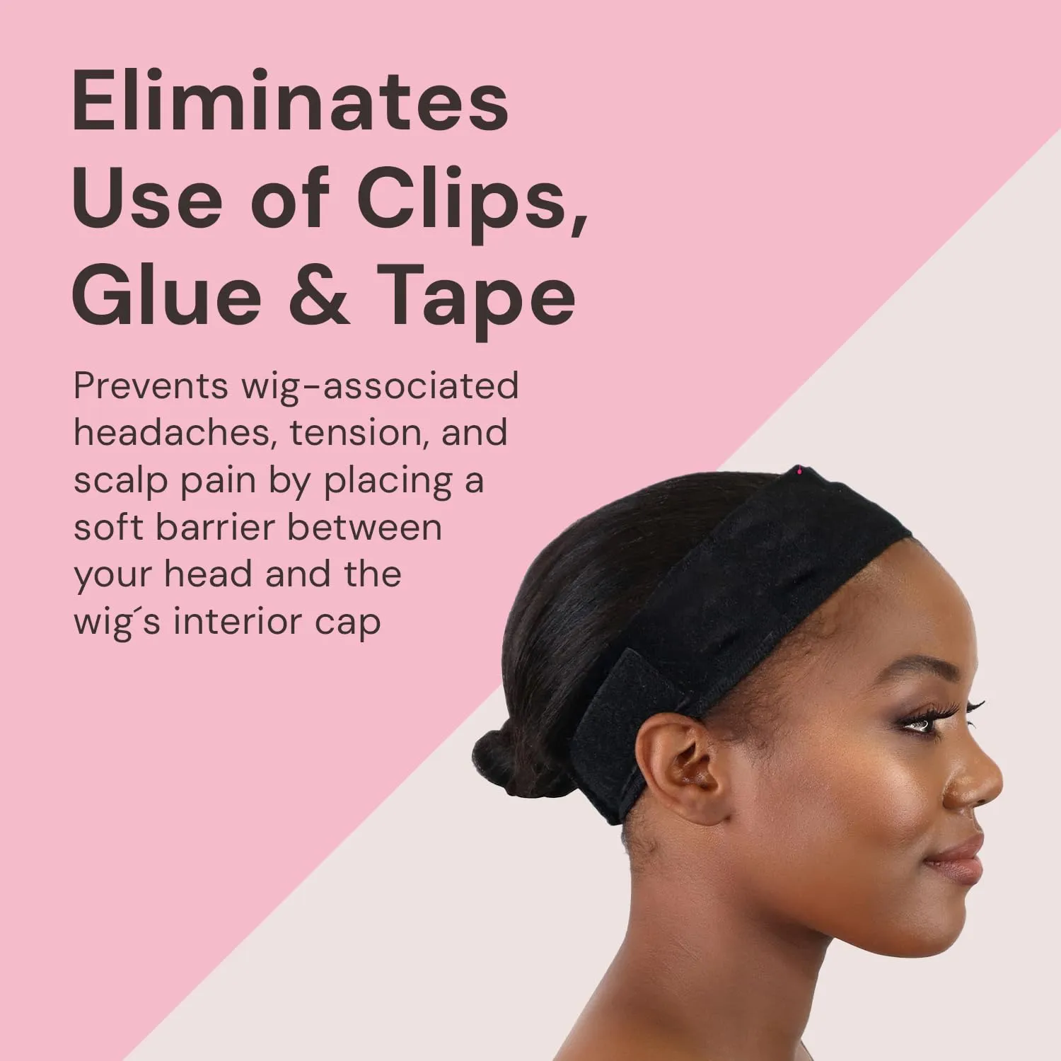 MILANO COLLECTION WiGrip Comfort Band with 9 Pack Nylon Wig Cap Liners Combo, Non-Slip Velvet Wig Grip Band & 9 Elastic Caps, Adjustable, One Size Fits All, Black