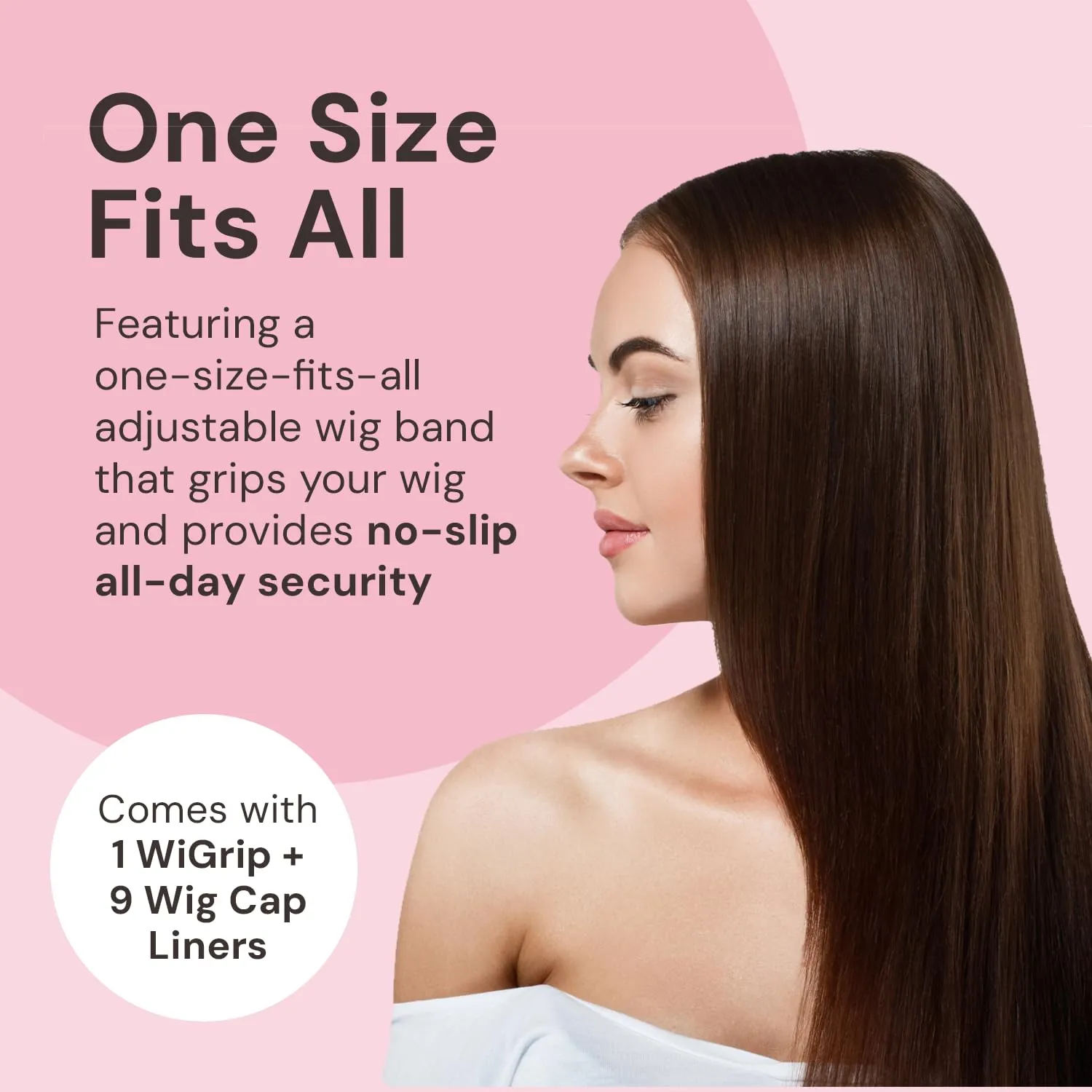 MILANO COLLECTION WiGrip Comfort Band with 9 Pack Nylon Wig Cap Liners Combo, Non-Slip Velvet Wig Grip Band & 9 Elastic Caps, Adjustable, One Size Fits All, Black