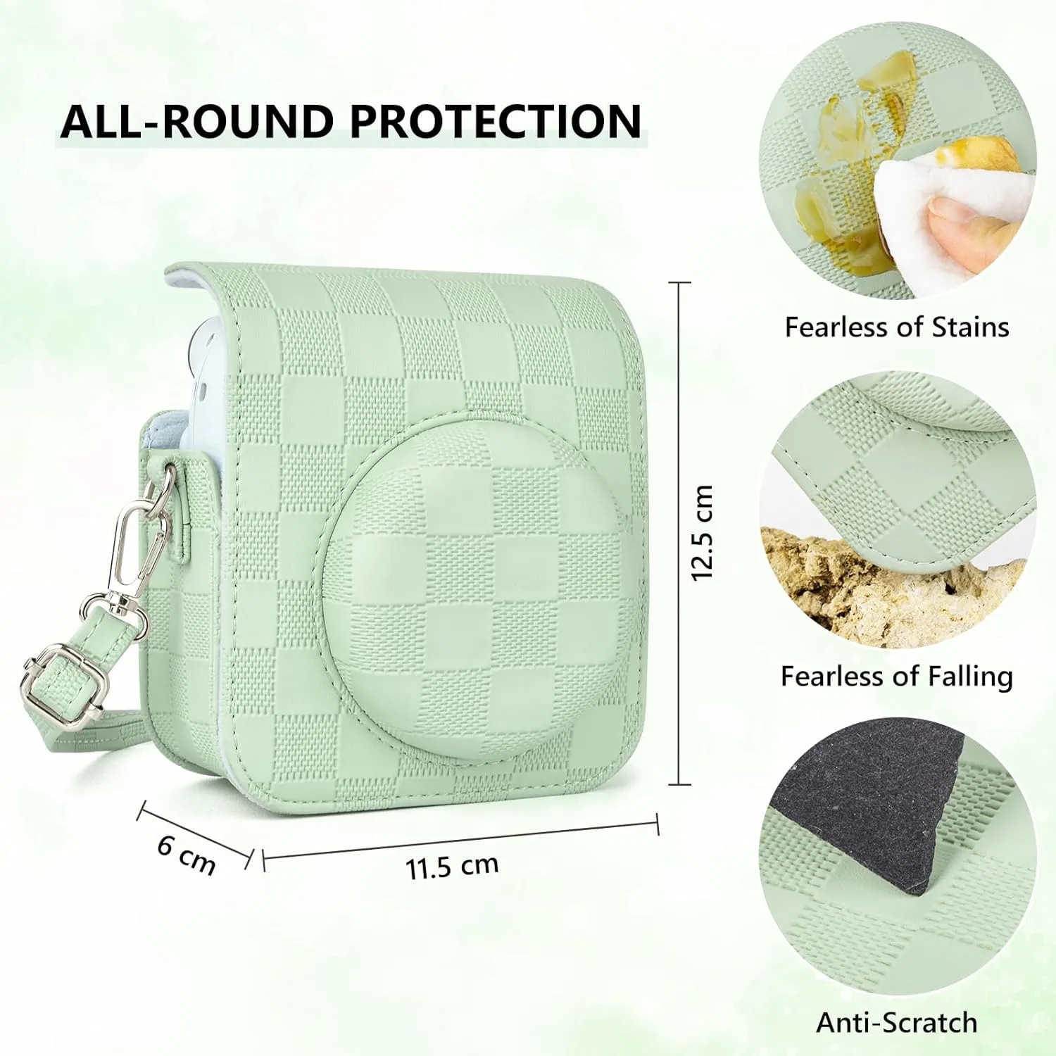 Mini 12 Camera Case Compatible with Fujifilm Instax Mini 12 Instant Camera, Newly Checkerboard Protective Carry Bag for Instax Mini 12 with Adjustable Strap - Mint Green