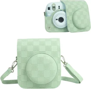 Mini 12 Camera Case Compatible with Fujifilm Instax Mini 12 Instant Camera, Newly Checkerboard Protective Carry Bag for Instax Mini 12 with Adjustable Strap - Mint Green