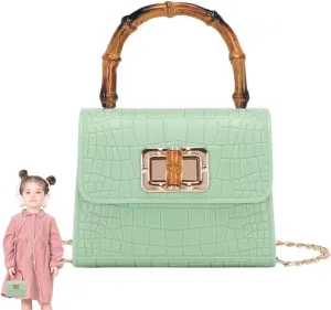 Mini Bamboo Handle Kids Purse: Crocodile Leather Pattern Toddler Handbag, Multiple Colour, with Sunglasses Option