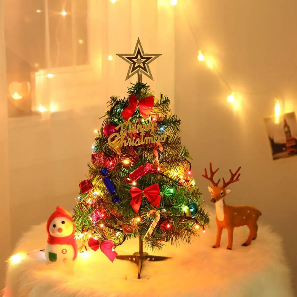 Mini Christmas Tree Small Christmas Tree with LED Lights Ornaments Tabletop Artificial Christmas Decorations Indoor Christmas Decor 24"/60cm