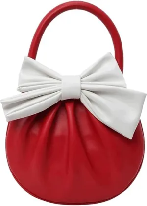 Mini Cute Purse Women Bow Pleated Faux Leather Top Handle Handbag Y2K Retro Chic Pocketbooks