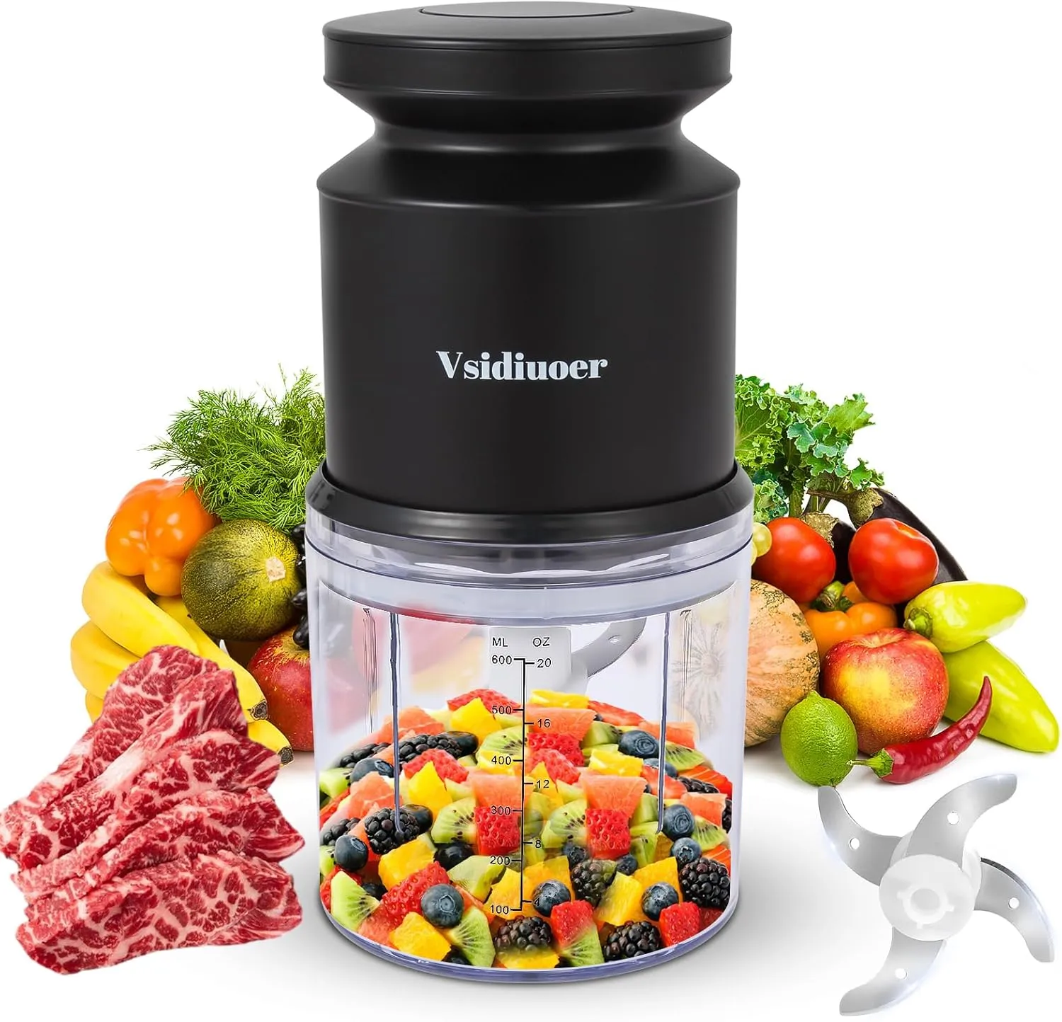 Mini Food Processor 2.5 Cup, Meat Grinder 400W, Small Food Processor Mini with 4 Stainless Blades, Electric Food Chopper Suitable for Meat, Vegetables, Fruits, Nuts