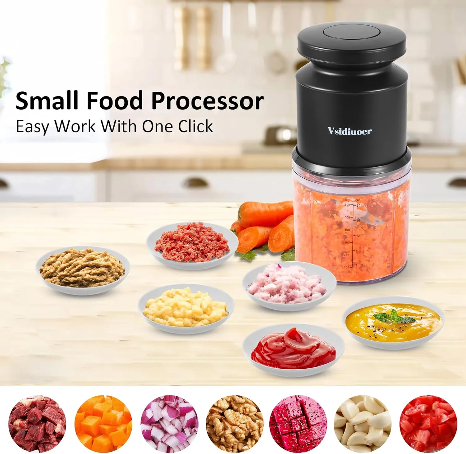 Mini Food Processor 2.5 Cup, Meat Grinder 400W, Small Food Processor Mini with 4 Stainless Blades, Electric Food Chopper Suitable for Meat, Vegetables, Fruits, Nuts