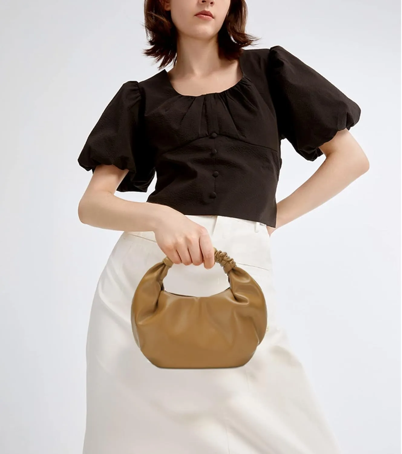 Mini Hobo Tote Bags for Women Soft Leather Clutch Purses for Women Cloud-Shaped Top Handle Bags