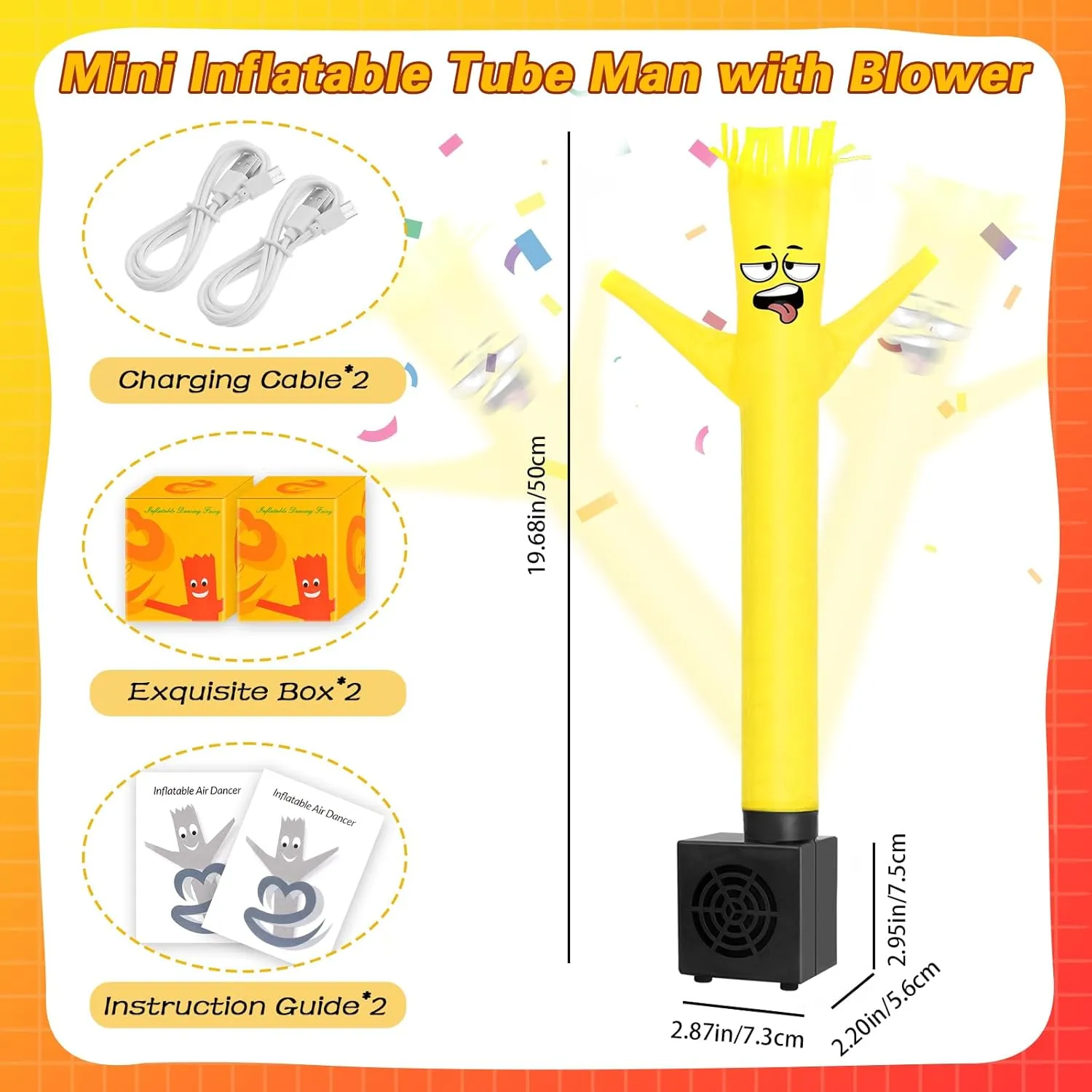 Mini Inflatable Tube Man Novelty Gag Gifts Wacky Waving Inflatable Tube Guy Desktop with Blower for Christmas White Elephant Gift (Red&Yellow)