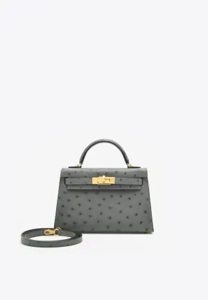 Mini Kelly 20 in Gris Meyer Ostrich Leather with Gold Hardware