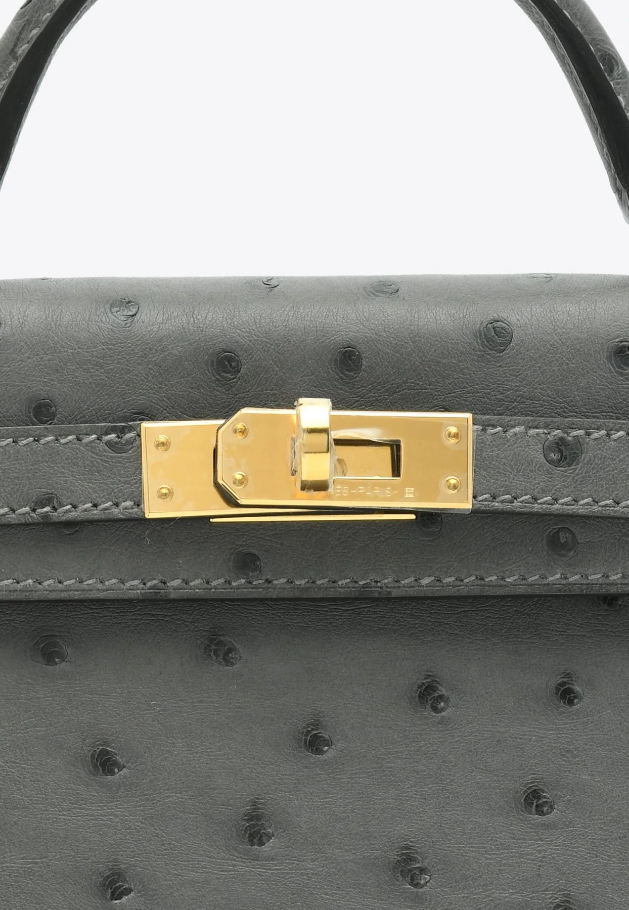 Mini Kelly 20 in Gris Meyer Ostrich Leather with Gold Hardware