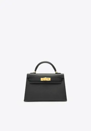 Mini Kelly 20 Sellier in Black Epsom Leather with Gold Hardware