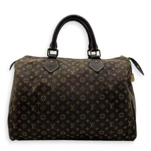 Mini Lin Speedy 30 Brown Top Handle Bag in Jacquard, Gold hardware