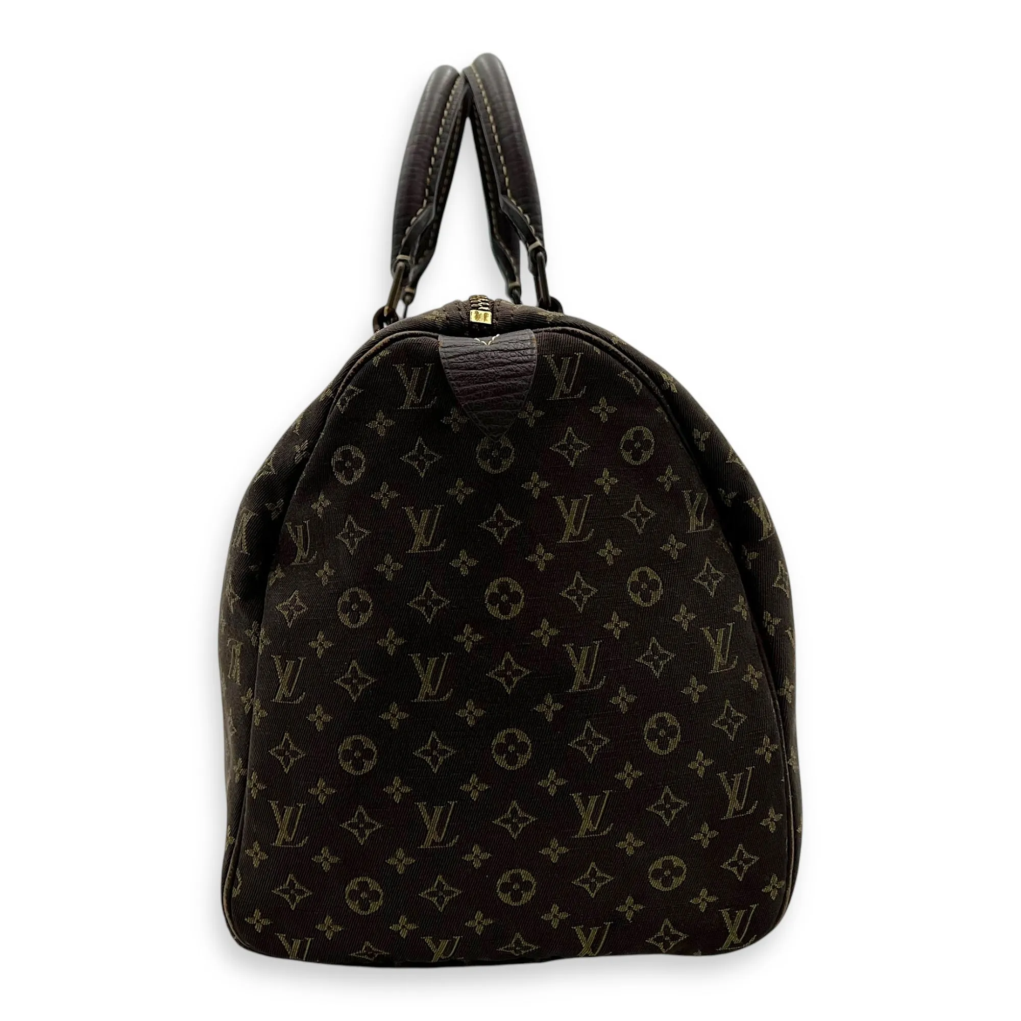 Mini Lin Speedy 30 Brown Top Handle Bag in Jacquard, Gold hardware