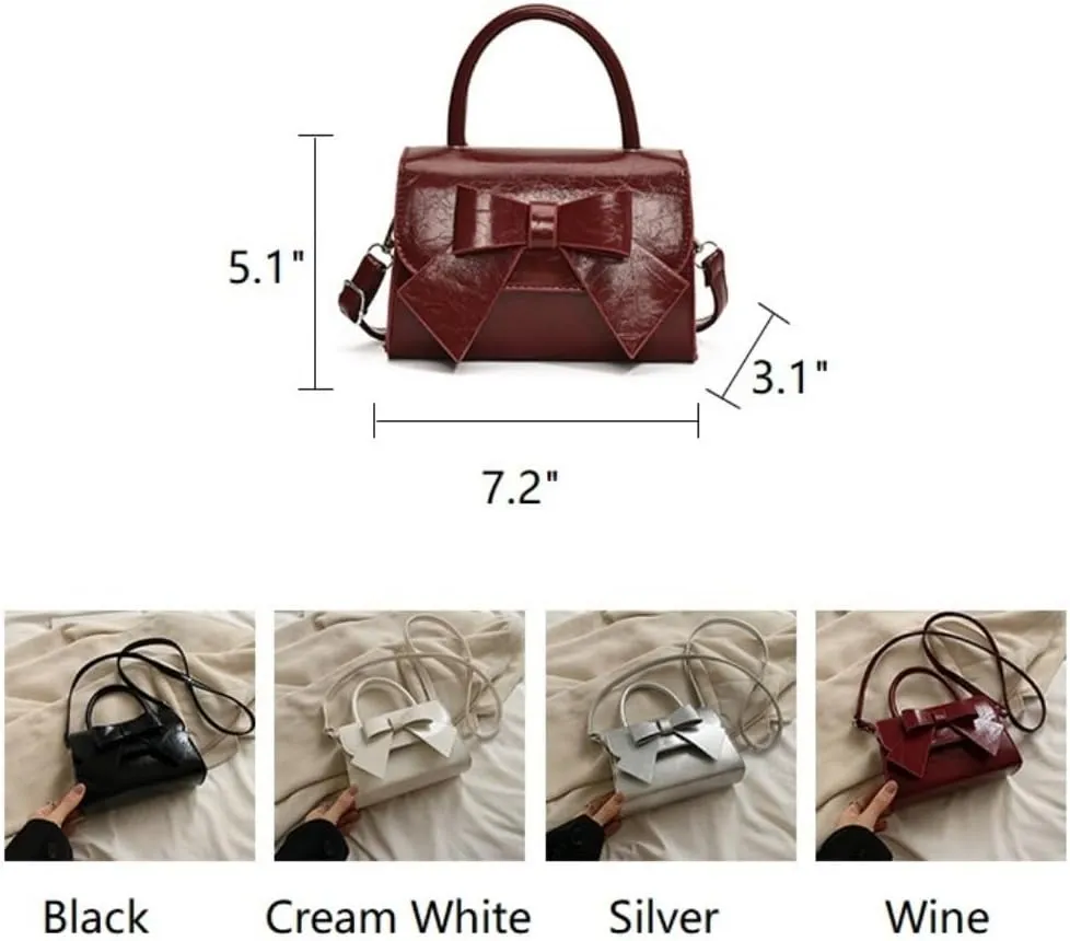Mini Top Handle PU Flap Bag for Women - Elegant Bow Decor, Lightweight & Stylish Handbag