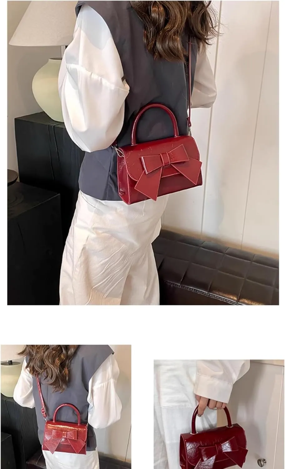 Mini Top Handle PU Flap Bag for Women - Elegant Bow Decor, Lightweight & Stylish Handbag