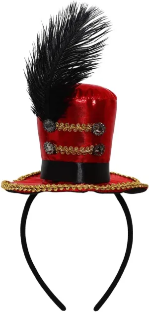 Mini Top Hat Headband Carnival Headwear Majorette Hat Headband with Feather for Circus Ring Leader Costume Accessory