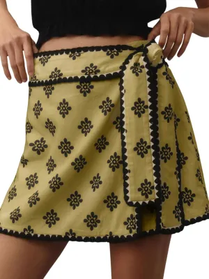 Mini Wrap Skirt Short for Women Flowy Bodycon Print Elastic Waist Fall Casual Beige Skort