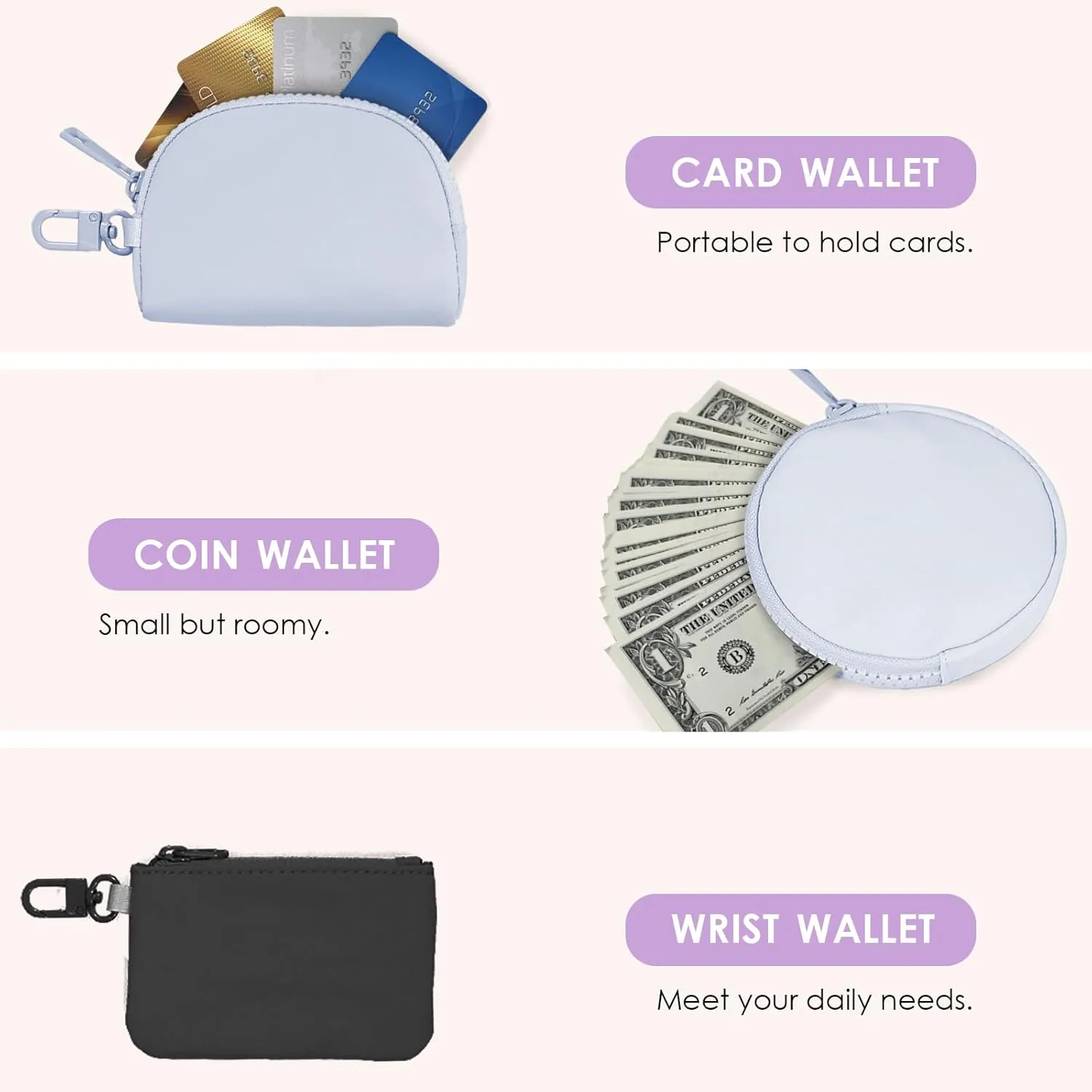 Mini Zip Around Wristlet Keychain Wallets Card Holder Small Purse Handbag for Women and Men Mini Women Pocket