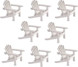 Miniature Wood Adirondack Chair - Wedding Cake Topper Mini Furniture Top Decoration Favor Beach Theme, Great for Dollhouse (White, 8 Pack)