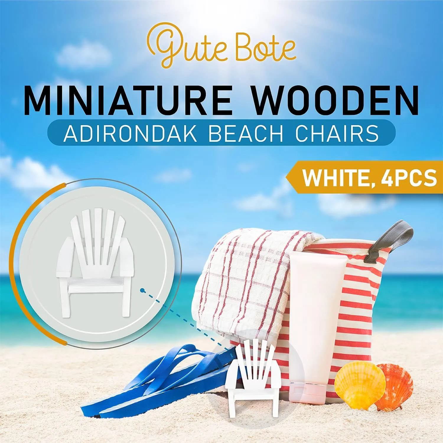 Miniature Wood Adirondack Chair - Wedding Cake Topper Mini Furniture Top Decoration Favor Beach Theme, Great for Dollhouse (White, 8 Pack)