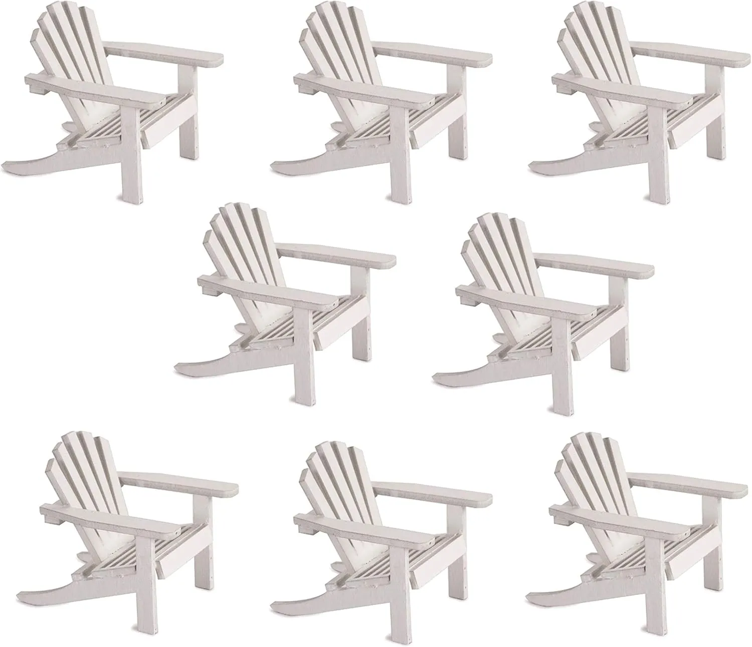 Miniature Wood Adirondack Chair - Wedding Cake Topper Mini Furniture Top Decoration Favor Beach Theme, Great for Dollhouse (White, 8 Pack)