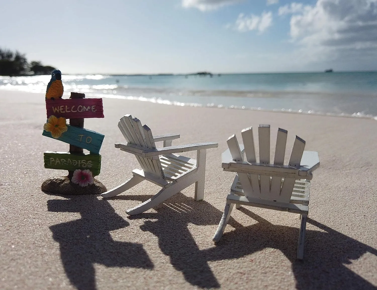 Miniature Wood Adirondack Chair - Wedding Cake Topper Mini Furniture Top Decoration Favor Beach Theme, Great for Dollhouse (White, 8 Pack)