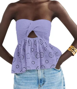 MISSACTIVER Women Twist Knot Knit Bandeau Tube Top Embroidery Strapless Off Shoulder Backless Hollow Crop Tank Corset Top