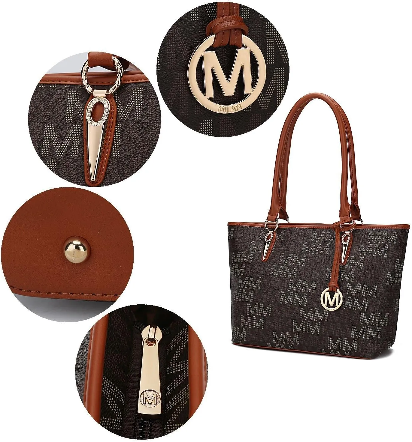 MKF Collection Tote Bag for Women, Shoulder Handbag & Wristlet Pouch Purse Top Handle Vegan Leather 4Pcs Set Pocketbook