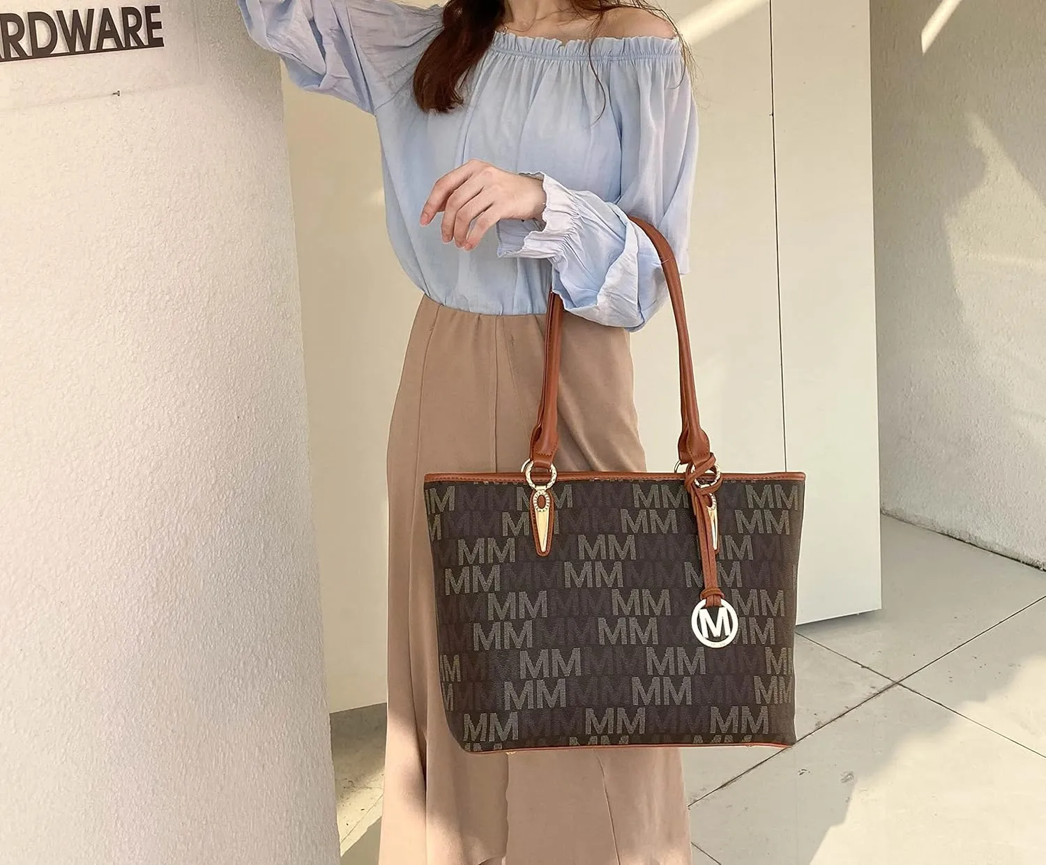 MKF Collection Tote Bag for Women, Shoulder Handbag & Wristlet Pouch Purse Top Handle Vegan Leather 4Pcs Set Pocketbook