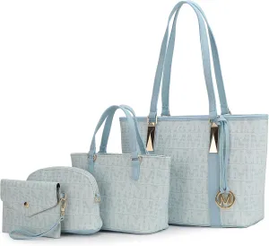 MKF Collection Tote Bag for Women, Shoulder Handbag & Wristlet Pouch Purse Top Handle Vegan Leather 4Pcs Set Pocketbook