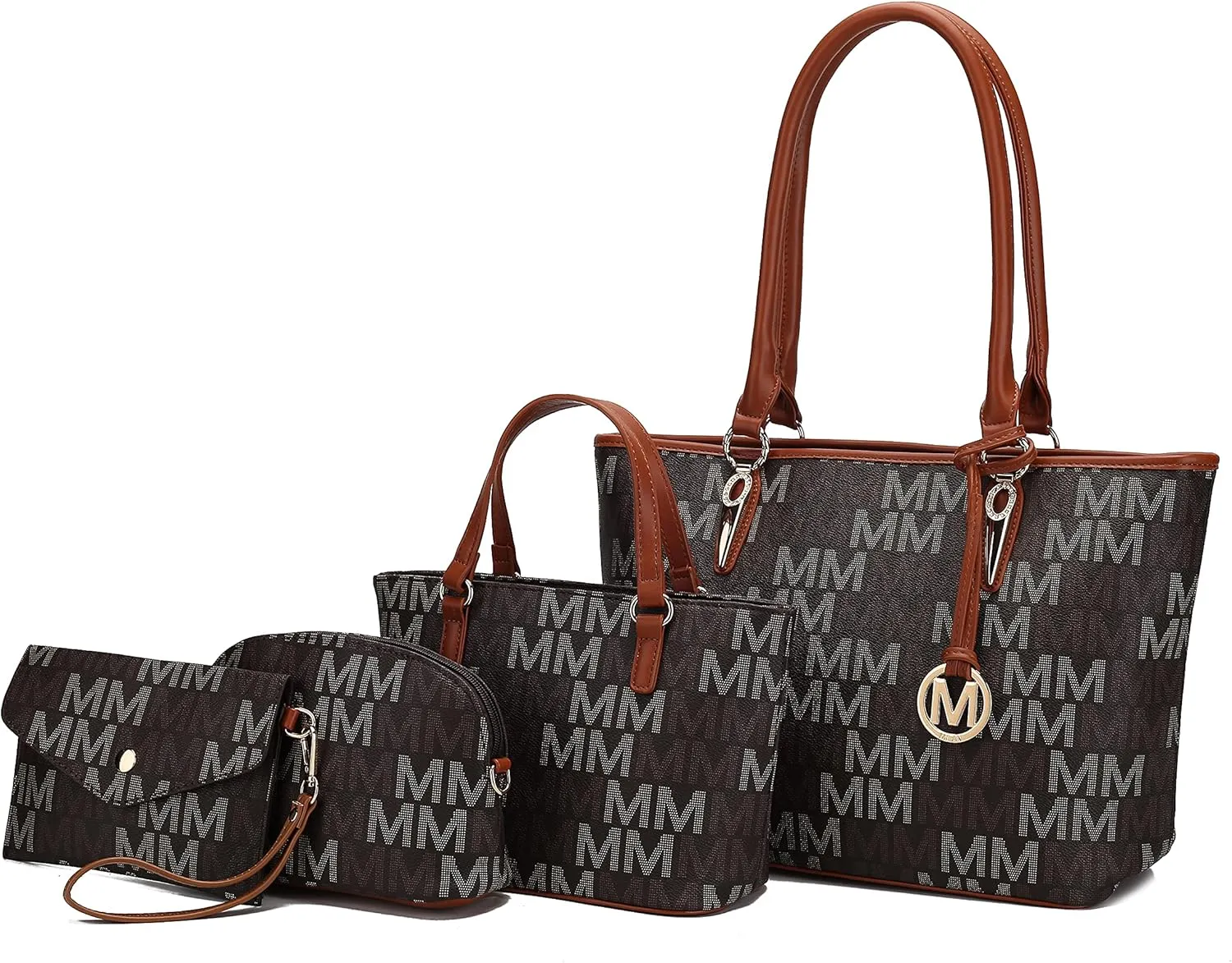 MKF Collection Tote Bag for Women, Shoulder Handbag & Wristlet Pouch Purse Top Handle Vegan Leather 4Pcs Set Pocketbook
