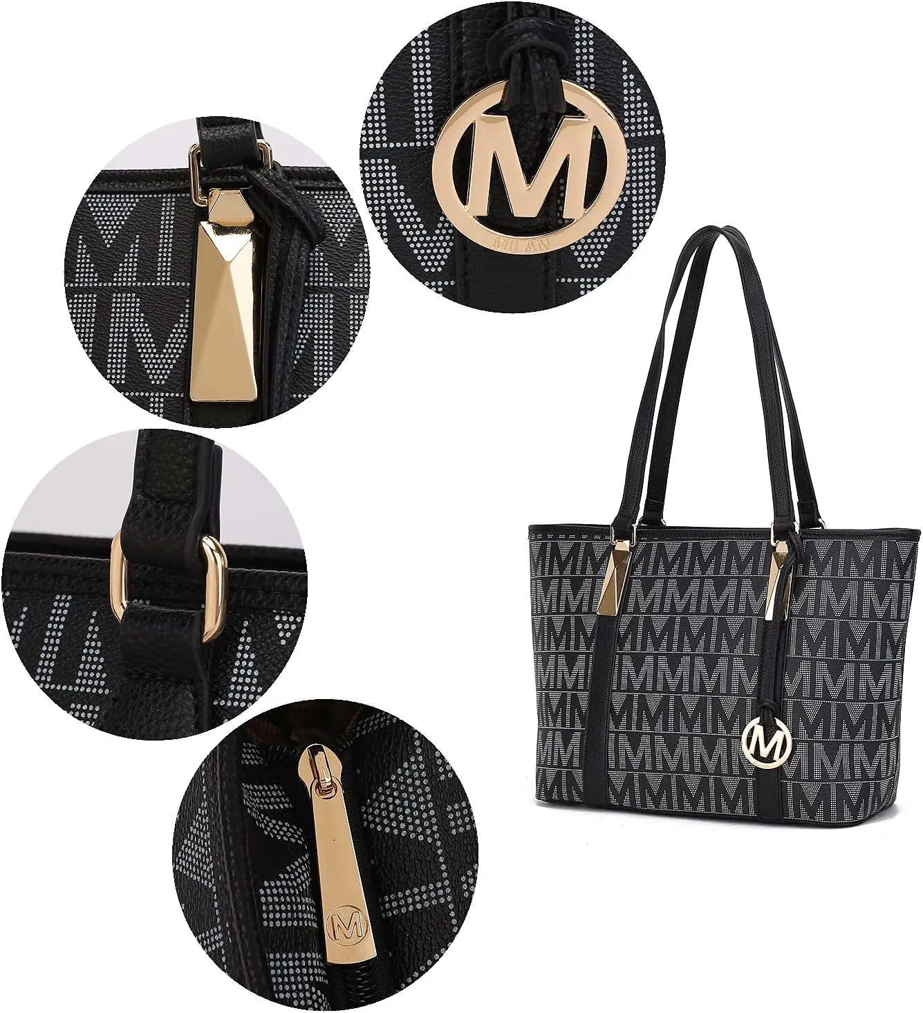 MKF Collection Tote Bag for Women, Shoulder Handbag & Wristlet Pouch Purse Top Handle Vegan Leather 4Pcs Set Pocketbook