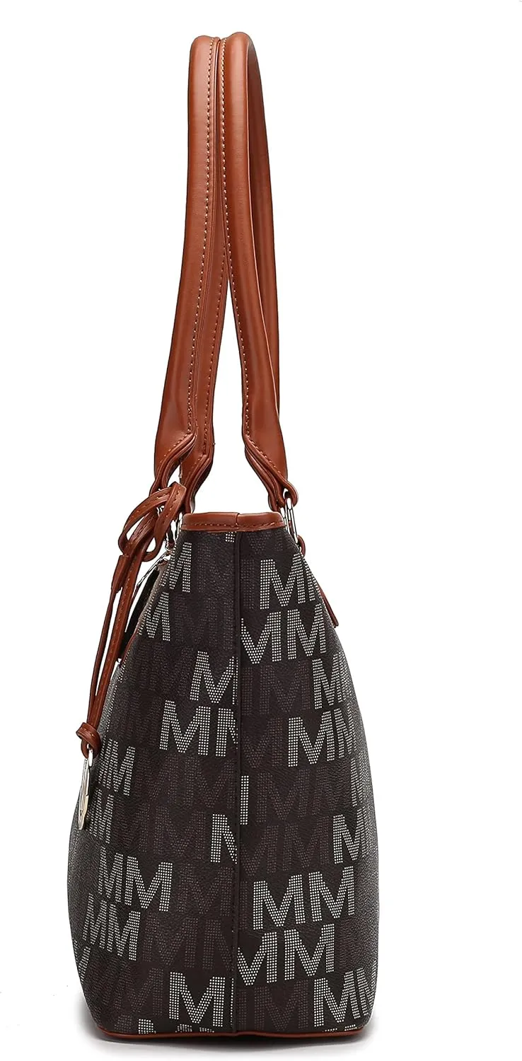 MKF Collection Tote Bag for Women, Shoulder Handbag & Wristlet Pouch Purse Top Handle Vegan Leather 4Pcs Set Pocketbook