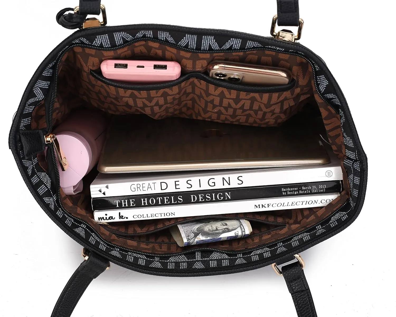 MKF Collection Tote Bag for Women, Shoulder Handbag & Wristlet Pouch Purse Top Handle Vegan Leather 4Pcs Set Pocketbook