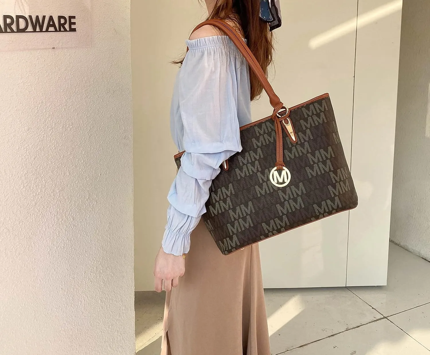 MKF Collection Tote Bag for Women, Shoulder Handbag & Wristlet Pouch Purse Top Handle Vegan Leather 4Pcs Set Pocketbook