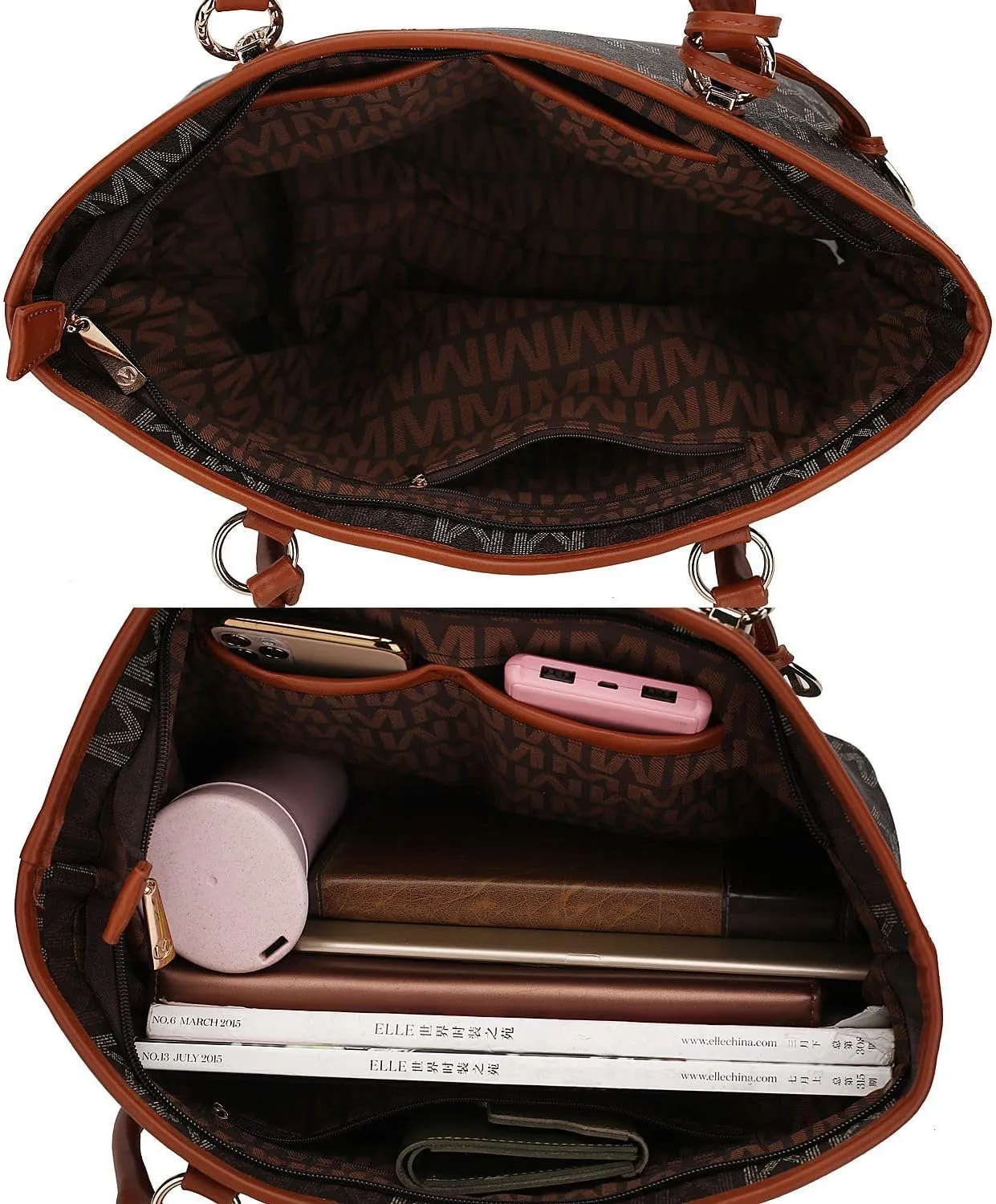 MKF Collection Tote Bag for Women, Shoulder Handbag & Wristlet Pouch Purse Top Handle Vegan Leather 4Pcs Set Pocketbook