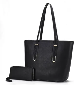 MKF Collection Tote Bag for Women, Vegan Leather Shoulder Bag Top-Handle Wrislet Pouch Handbag Purse