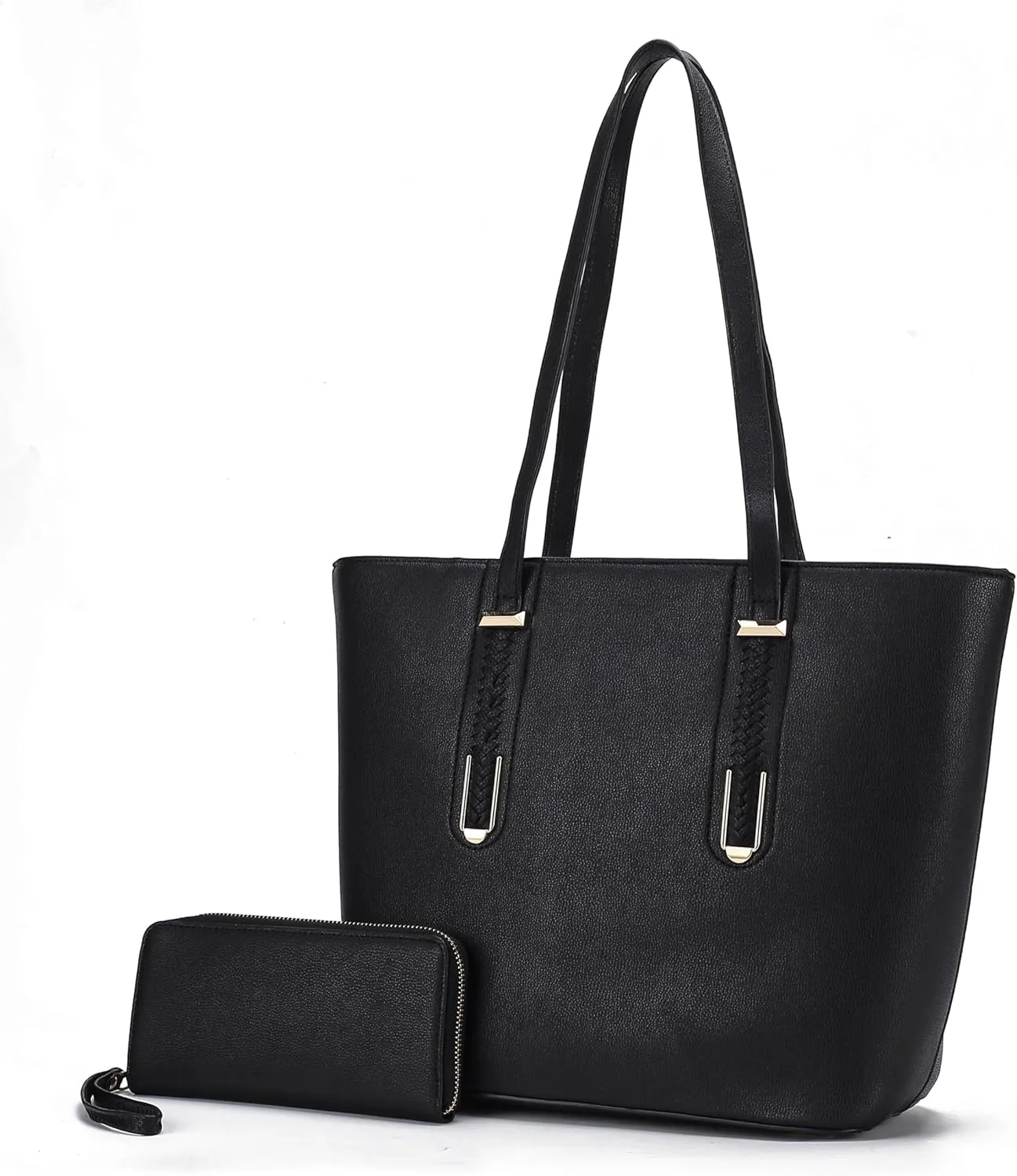 MKF Collection Tote Bag for Women, Vegan Leather Shoulder Bag Top-Handle Wrislet Pouch Handbag Purse