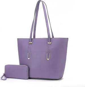 MKF Collection Tote Bag for Women, Vegan Leather Shoulder Bag Top-Handle Wrislet Pouch Handbag Purse