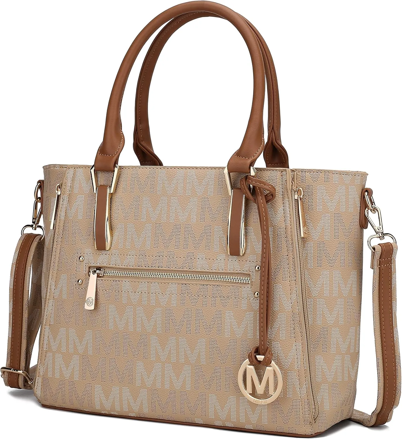 MKF Crossbody Shoulder Bag for Women – PU Leather Top Handle Pocketbook – Roomy Tote Satchel Handbag Purse M Charm