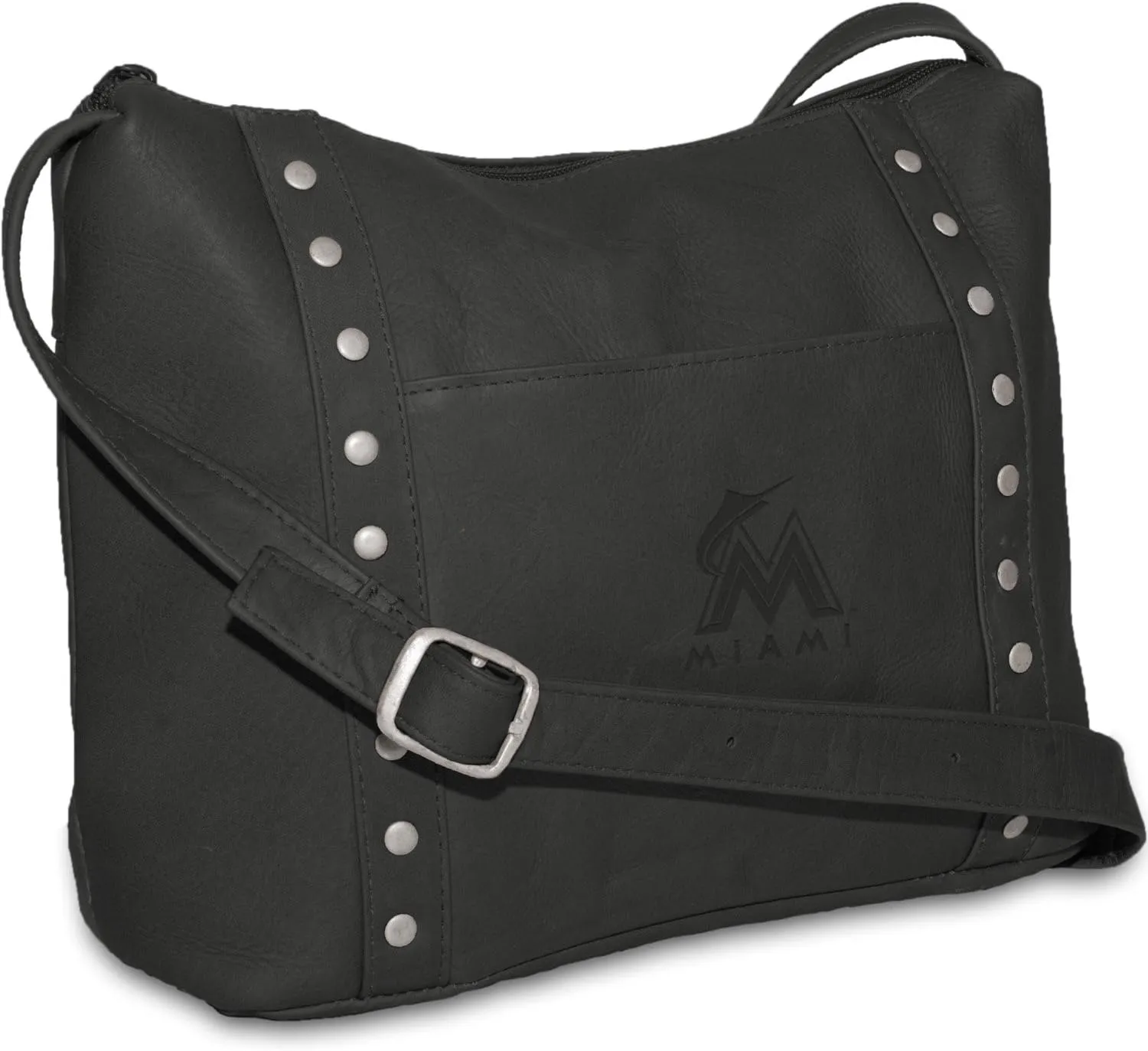 MLB Miami Marlins Black Leather Women's Top Zip Handbag