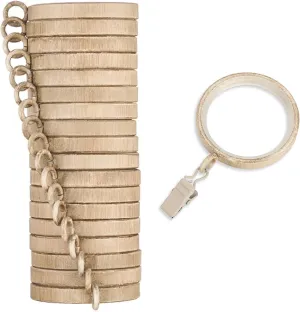 MODE Cambria Designer Series - Premium Easy Glide 18 Count Curtain Rings - Metal with Smooth, Quiet Nylon Inserts with Clips - 2 inch Diameter (1-5/8 inch Inside Diameter) - Weathered Oak