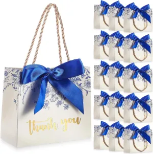Moinchore 40 Pack Thank You Gift Bags with Handles Small Treat Boxes Thank You Party Favor Bags Mini Floral Gift Bags Bulk for Easter Wedding Birthday Party Supplies(Vintage Blue Flowers)