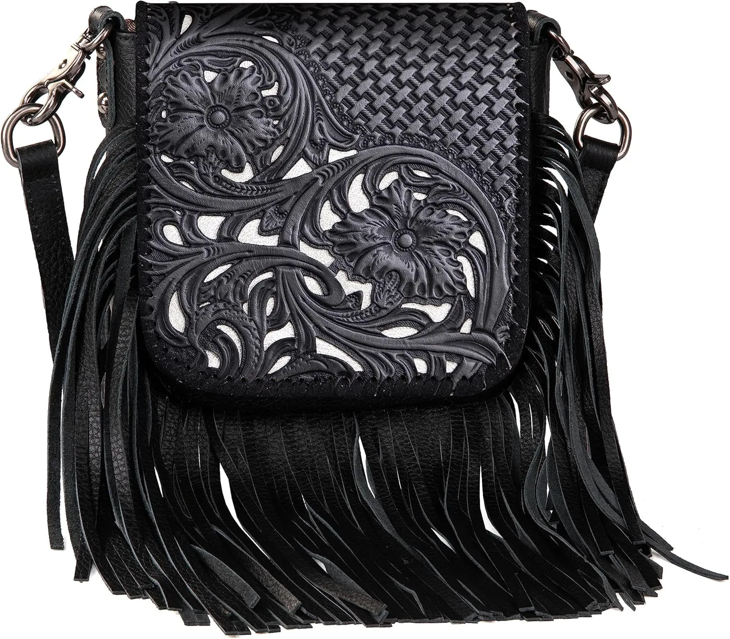 Montana West Small Purses for Women Crossbody Bag Western Fringe Purse Cross Body Purses for Women Messenger Bag Handbags Black Western-RLC-L162BK
