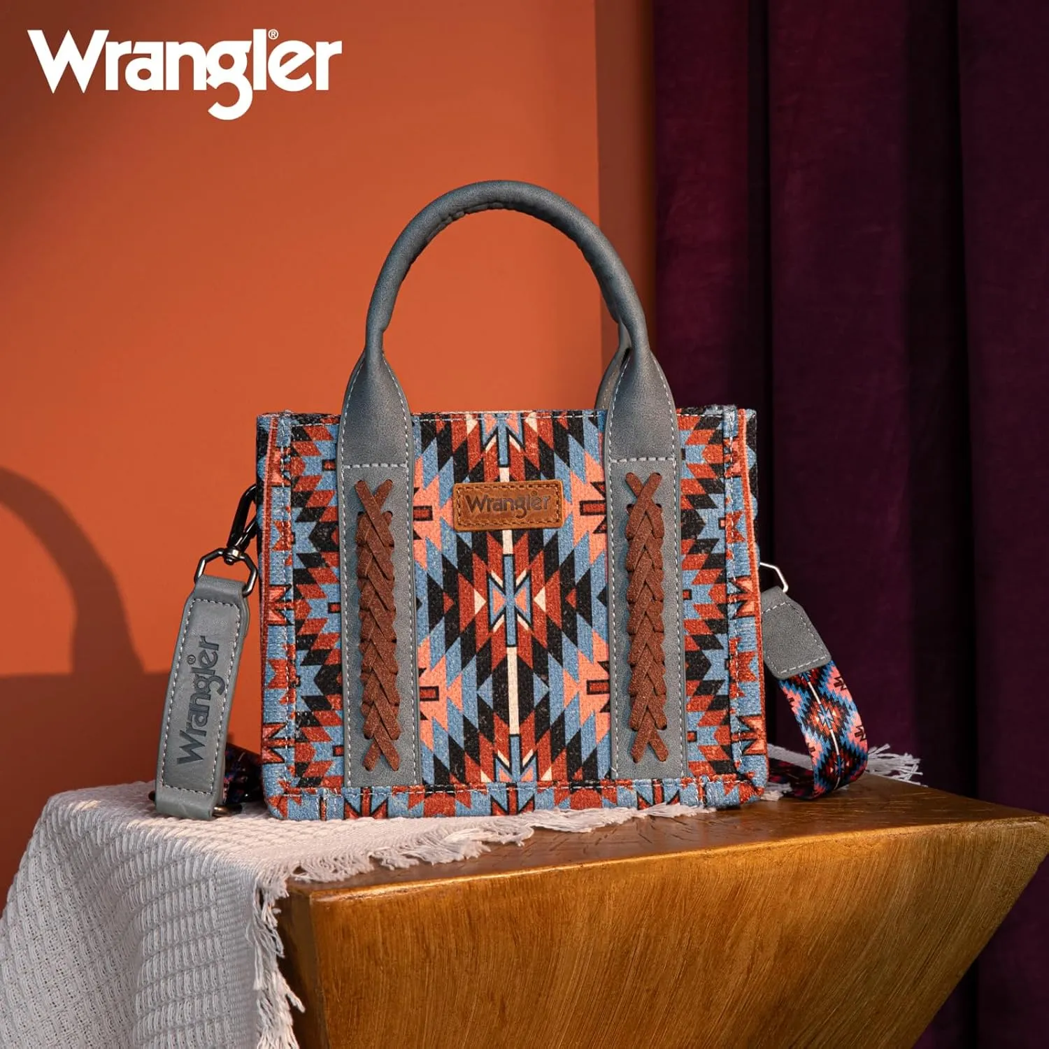 Montana West x Wrangler Mini Tote Bag for Women Boho Aztec Crossbody Purse Top Handle Handbags