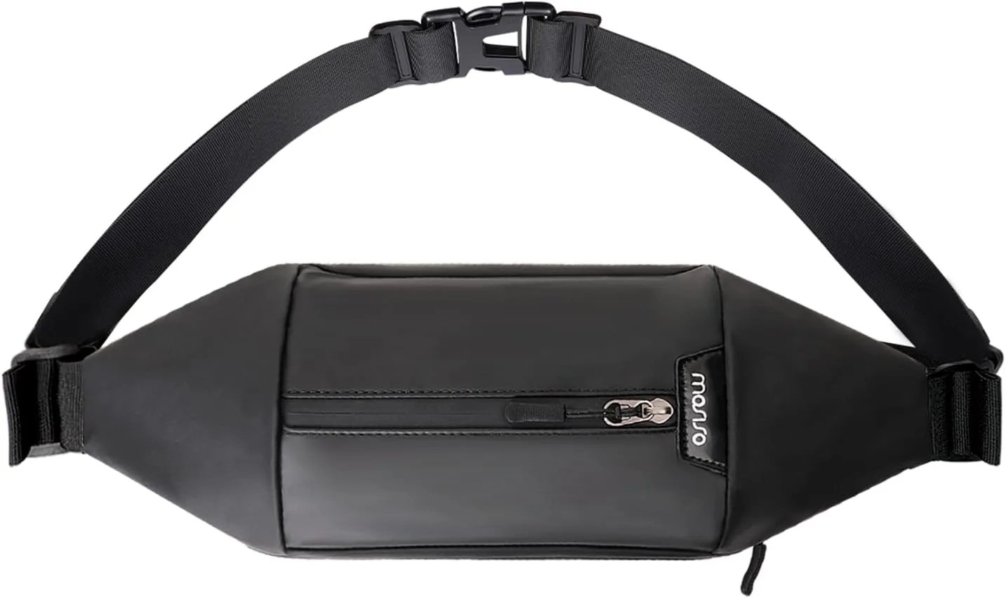 MOSISO Sling Bag, Crossbody Fanny Pack for Men Women,Belt Bag with Adjustable Shoulder Strap, Small Sling Backpack with RFID Blocking Pocket Waist Pack for Travel Running Cycling Workout Sport, Black