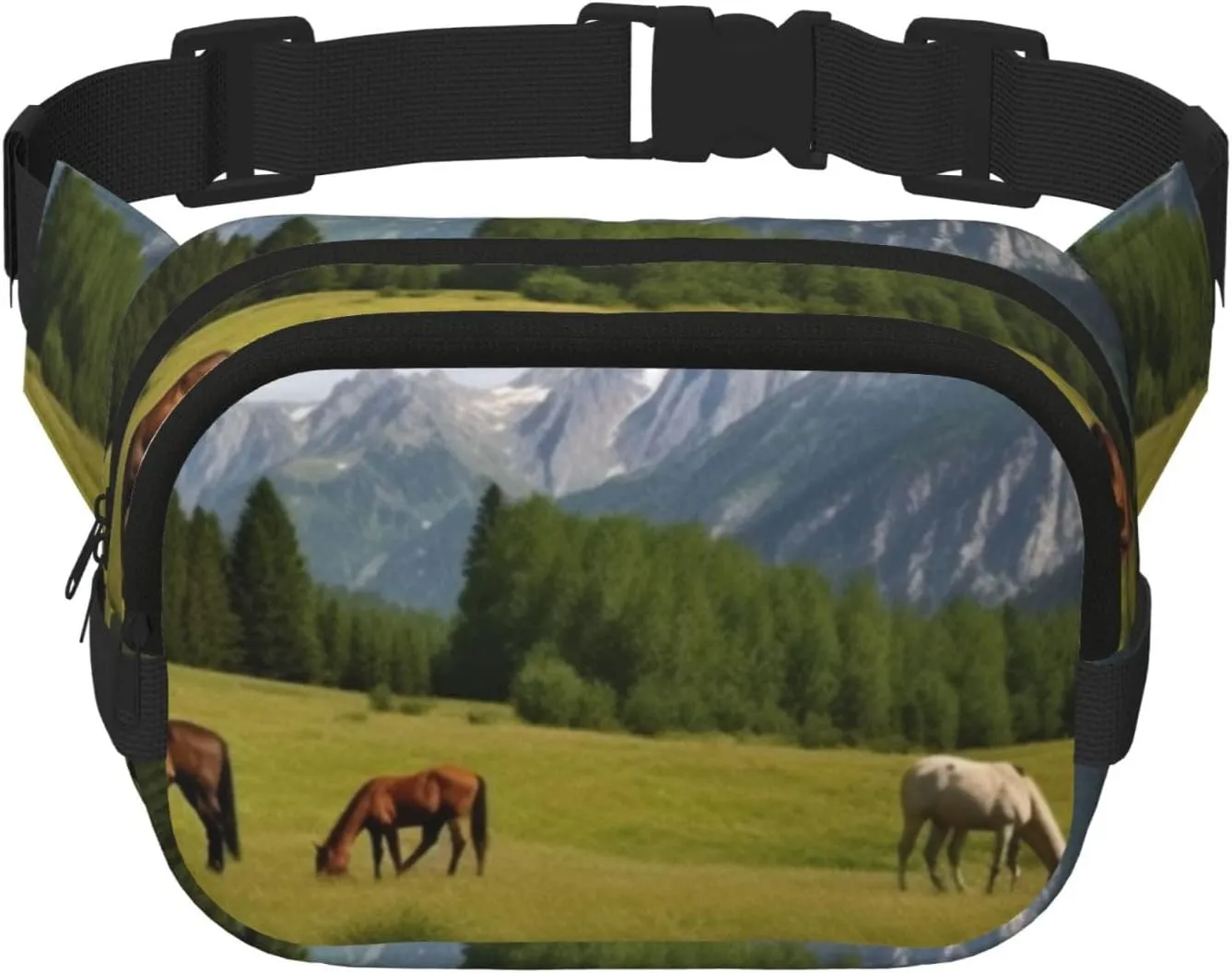 Mountain Pasture Grazing Horses Fanny Pack Adjustable Crossbody Bag Large Waist Bag Travel Belt Bag Unisex Bum Bag