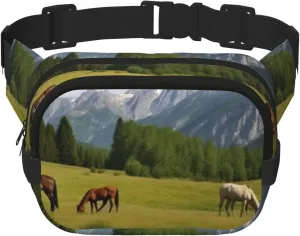 Mountain Pasture Grazing Horses Fanny Pack Adjustable Crossbody Bag Large Waist Bag Travel Belt Bag Unisex Bum Bag