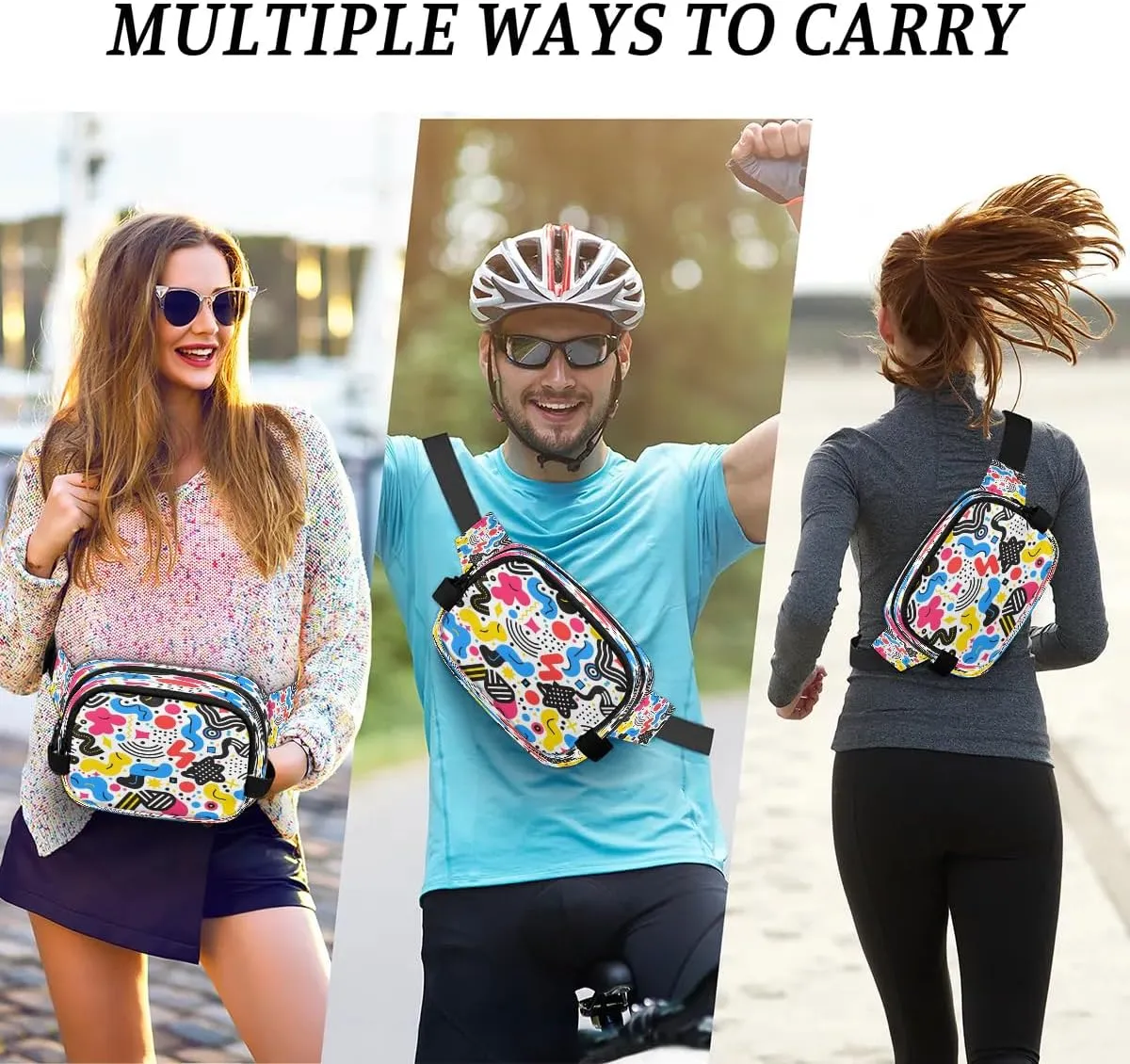 Multicolor Pattern Polyelement Fanny Packs for Women Men Waterproof Waist Bag with Adjustable Strap Belt Bag for Travel Running Hiking